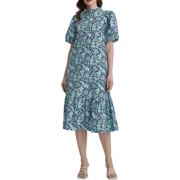 Dresses & Skirts - Summer Floral Cotton Midi Dress Women Puff Sleeve Button Pockets Boho